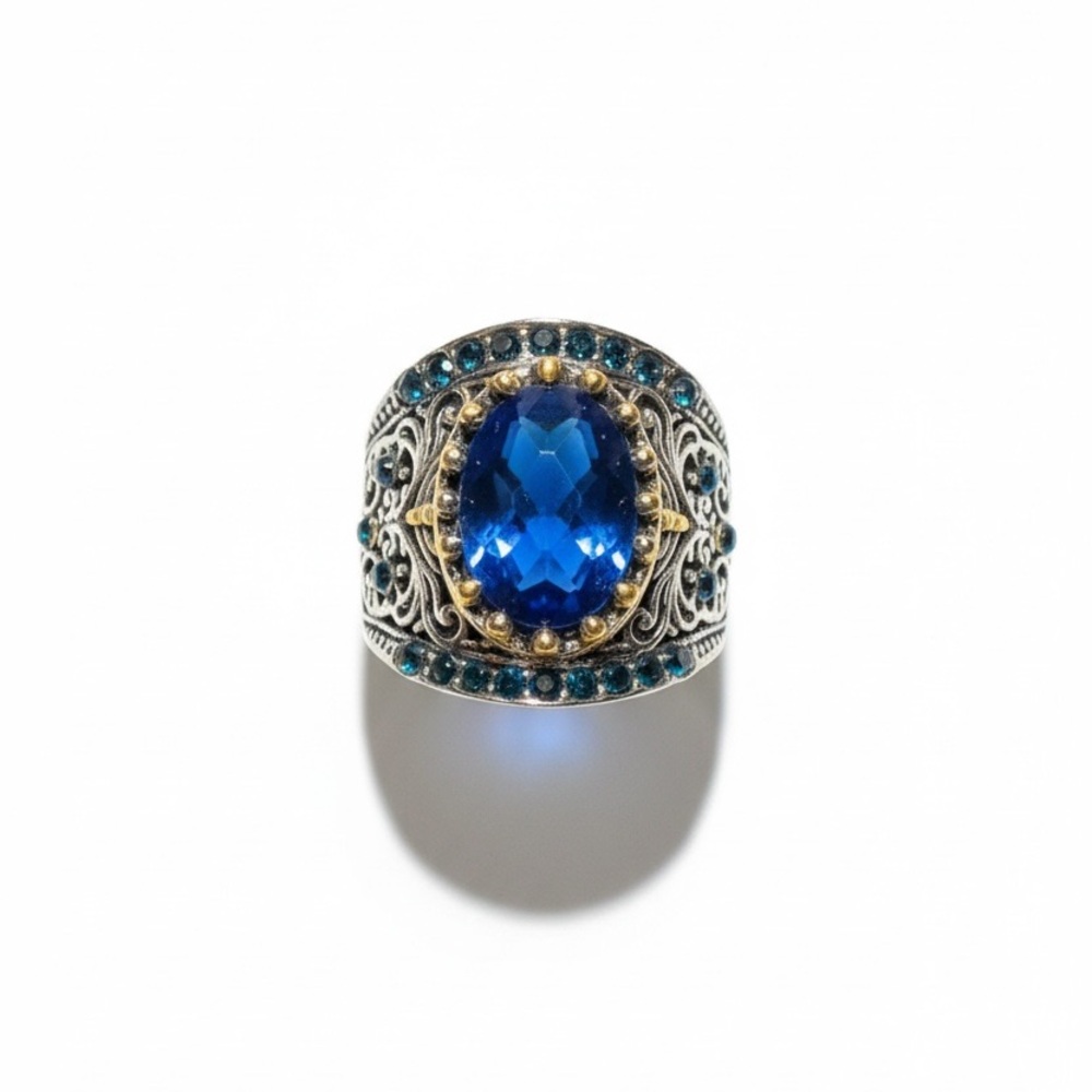 Blue Gemstone Statement Ring Size 7 - image 2